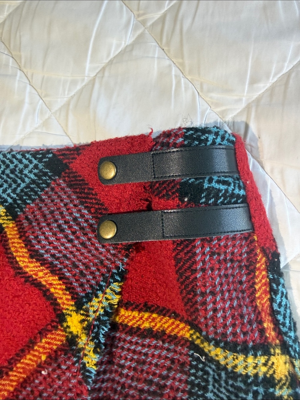 Urban Outfitters Red Plaid Mini Skirt with Black Buckle Straps - Picture 3 of 4